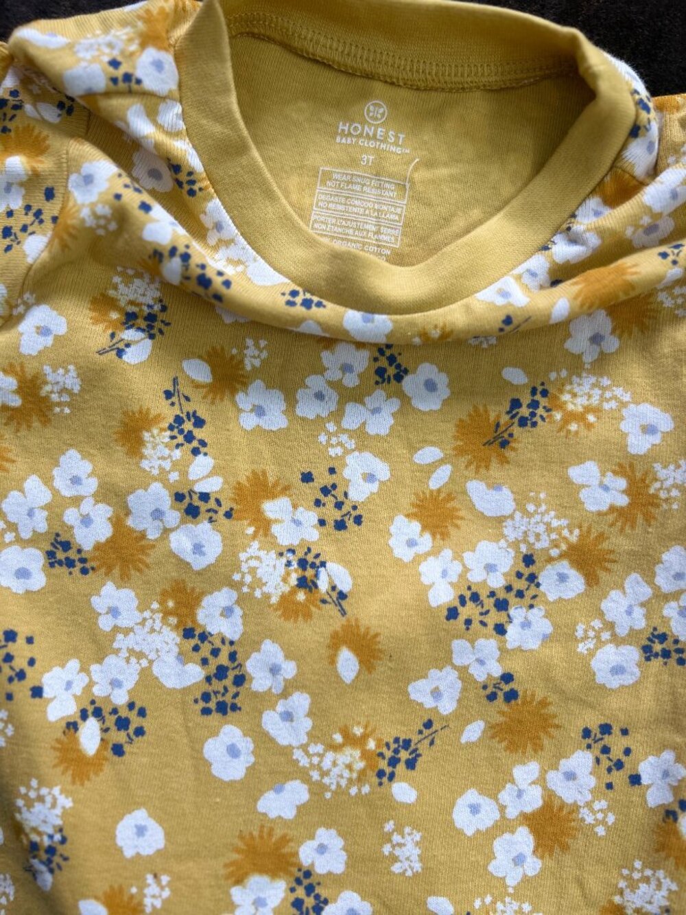 Toddler Girls' Mustard Yellow Floral Pajama Set - Long Sleeve Snug Fit Sleepwear - Picture 3 of 6